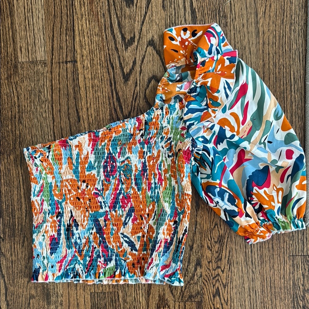 Woman’s Colorful One-Shoulder Smocked Top